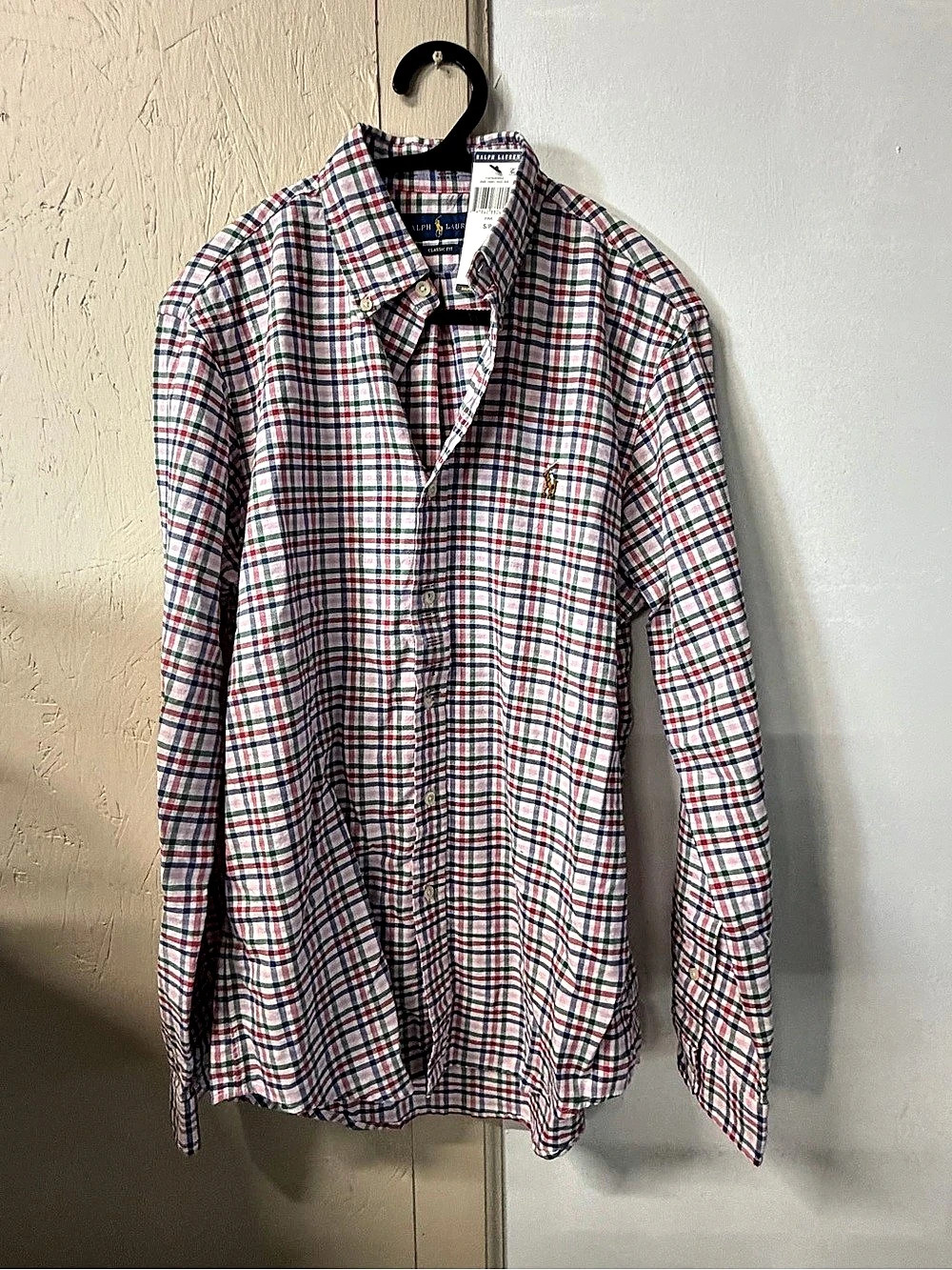 Ralph Lauren Classic Fit Plaid Button Down Pink & White Size Small NWT